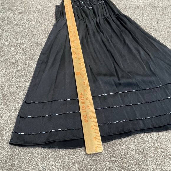 y2k Sleeveless summer Geren Ford Midi Dress sz M topstitching beaded silk - Picture 7 of 10